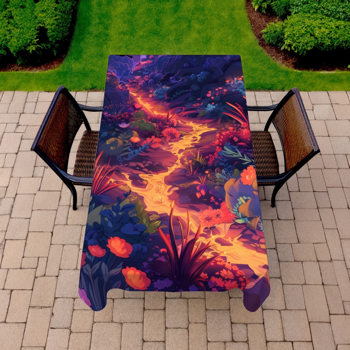 Picture of MWW C1TCLRGED3P5CE 58 x 102 in. Burning Flowers Blue Indoor & Outdoor Tablecloth for Home Decor