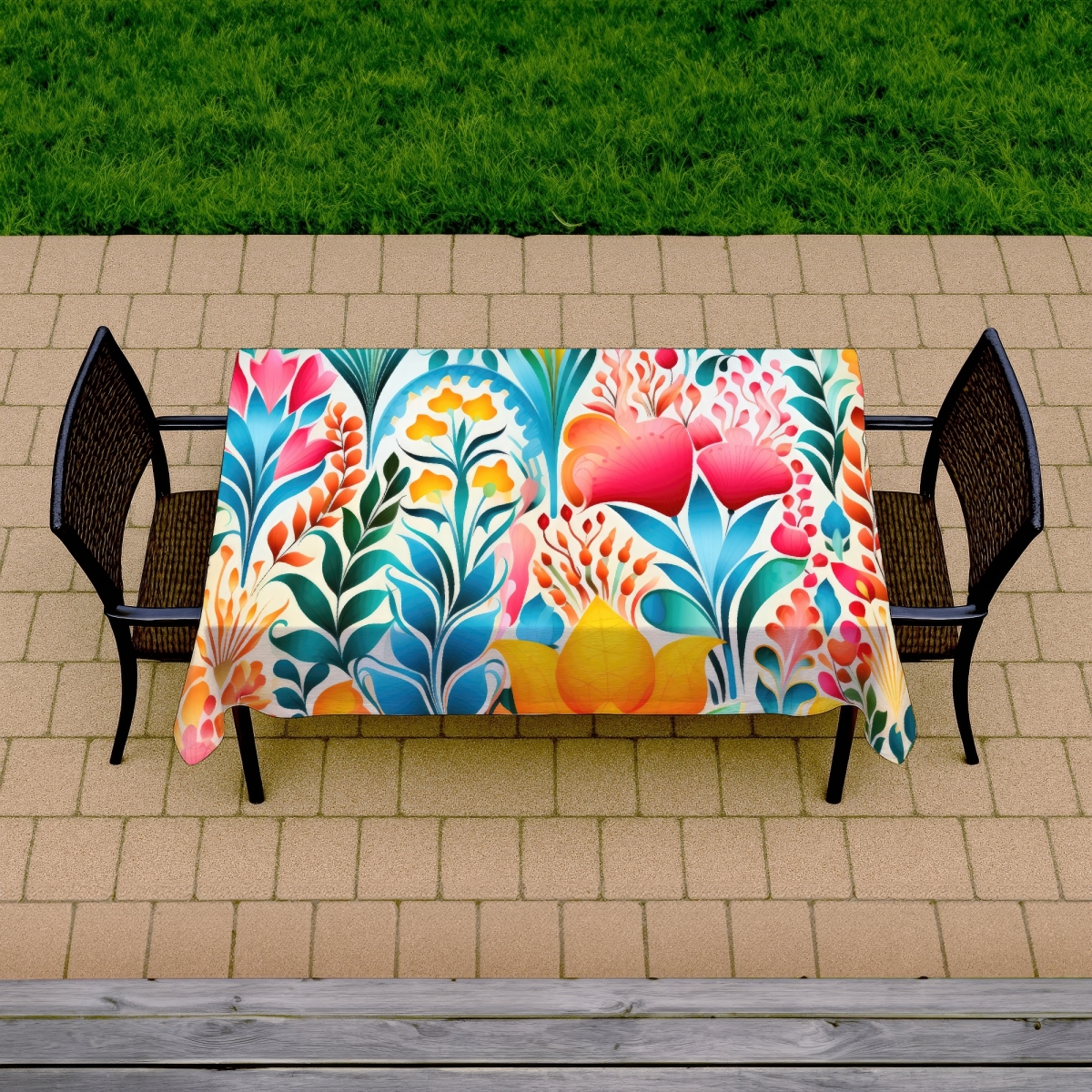 Picture of MWW C1TCLRGEP97001 58 x 102 in. Flowing Flowers - Orange Indoor & Outdoor Tablecloth for Home Decor