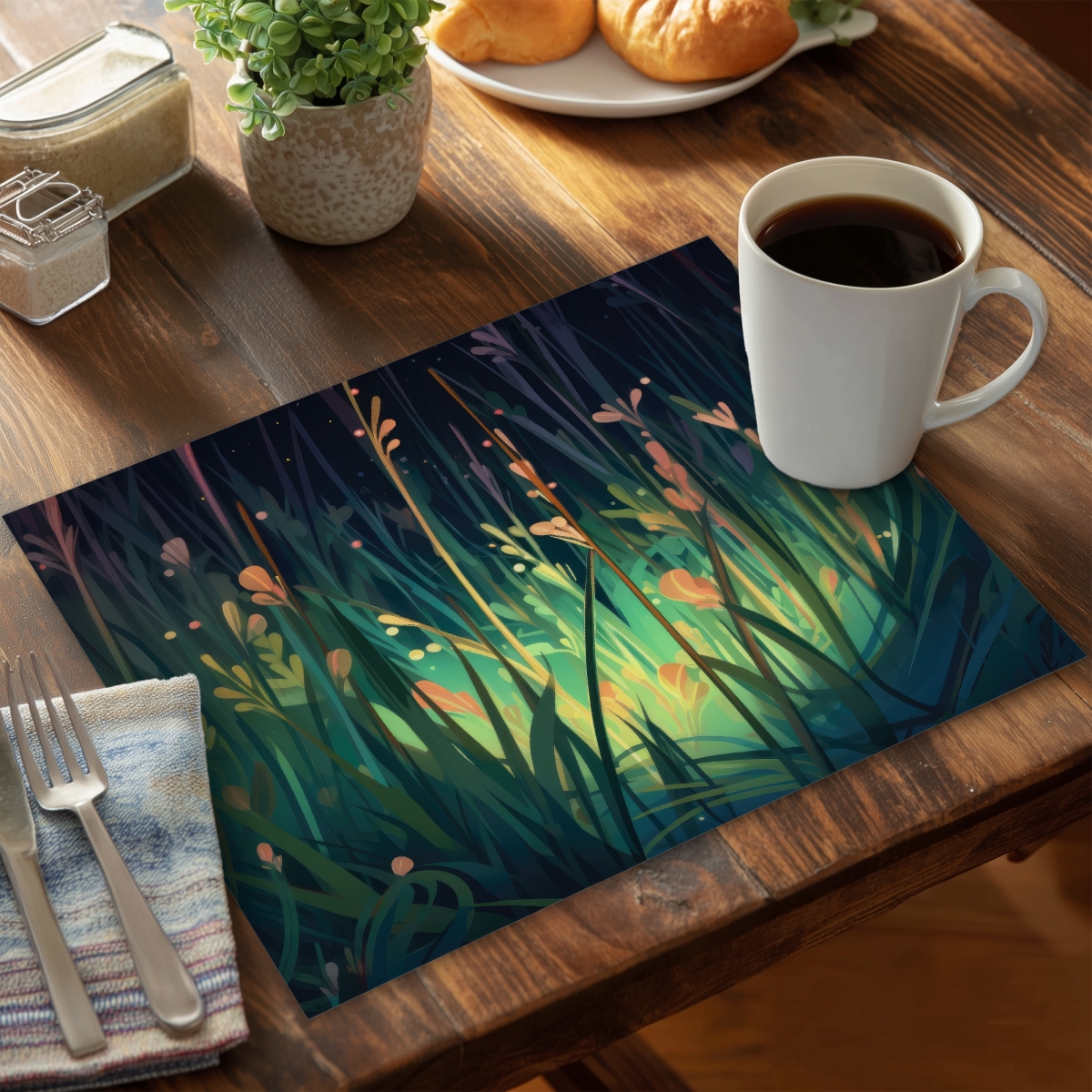 Picture of MWW CPPM1418FUBGT0 14 x 18 in. Between Twigs Turquoise Polyester Placemat for Home Decor