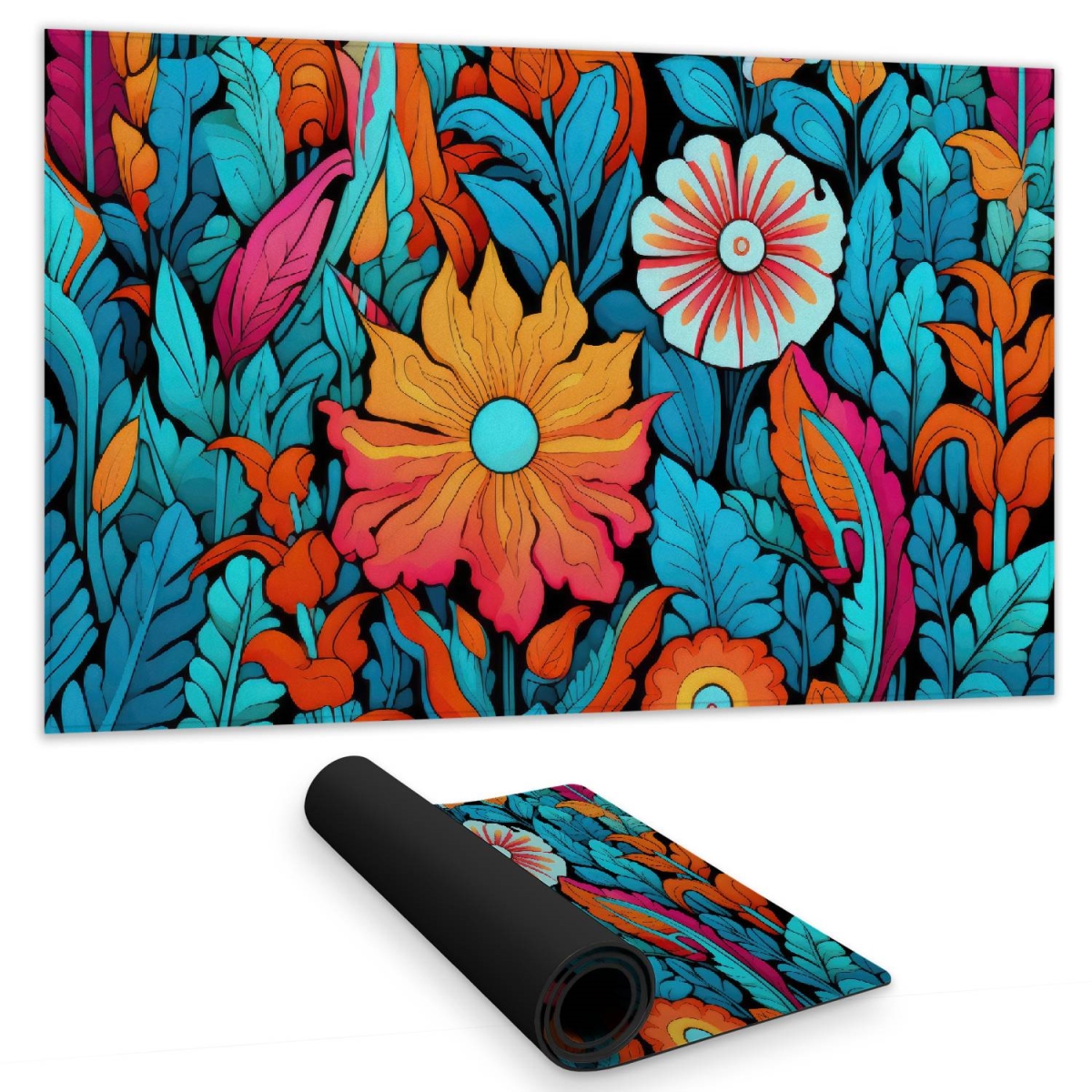 C1DM1424Q422BY 14 x 24 in. Floral Hues - Orange Gaming Mat for Stylish Home Decor