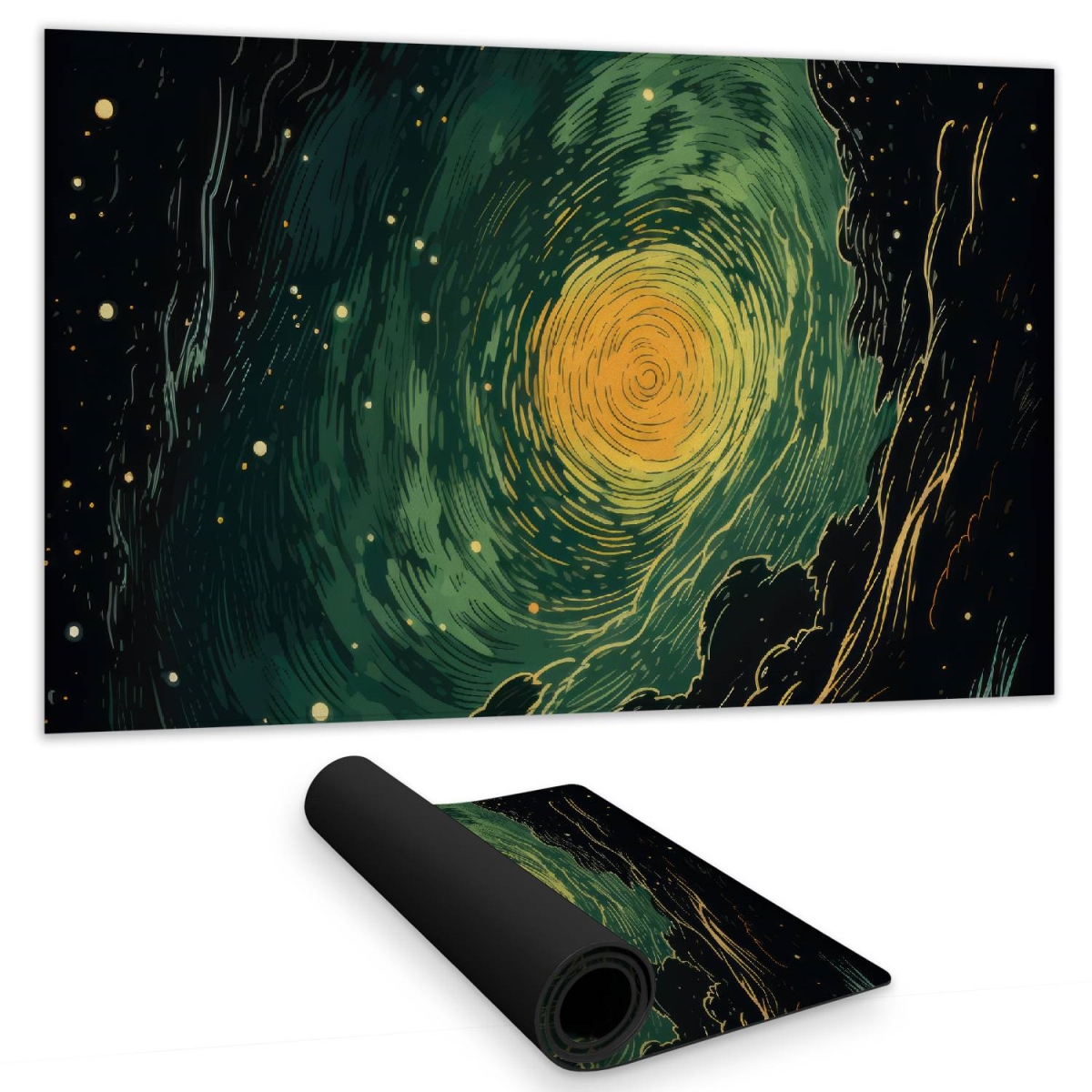 C1DM14245EIL5U 14 x 24 in. Turmoil in Space Yellow Gaming Mat - Home Decor Upgrade
