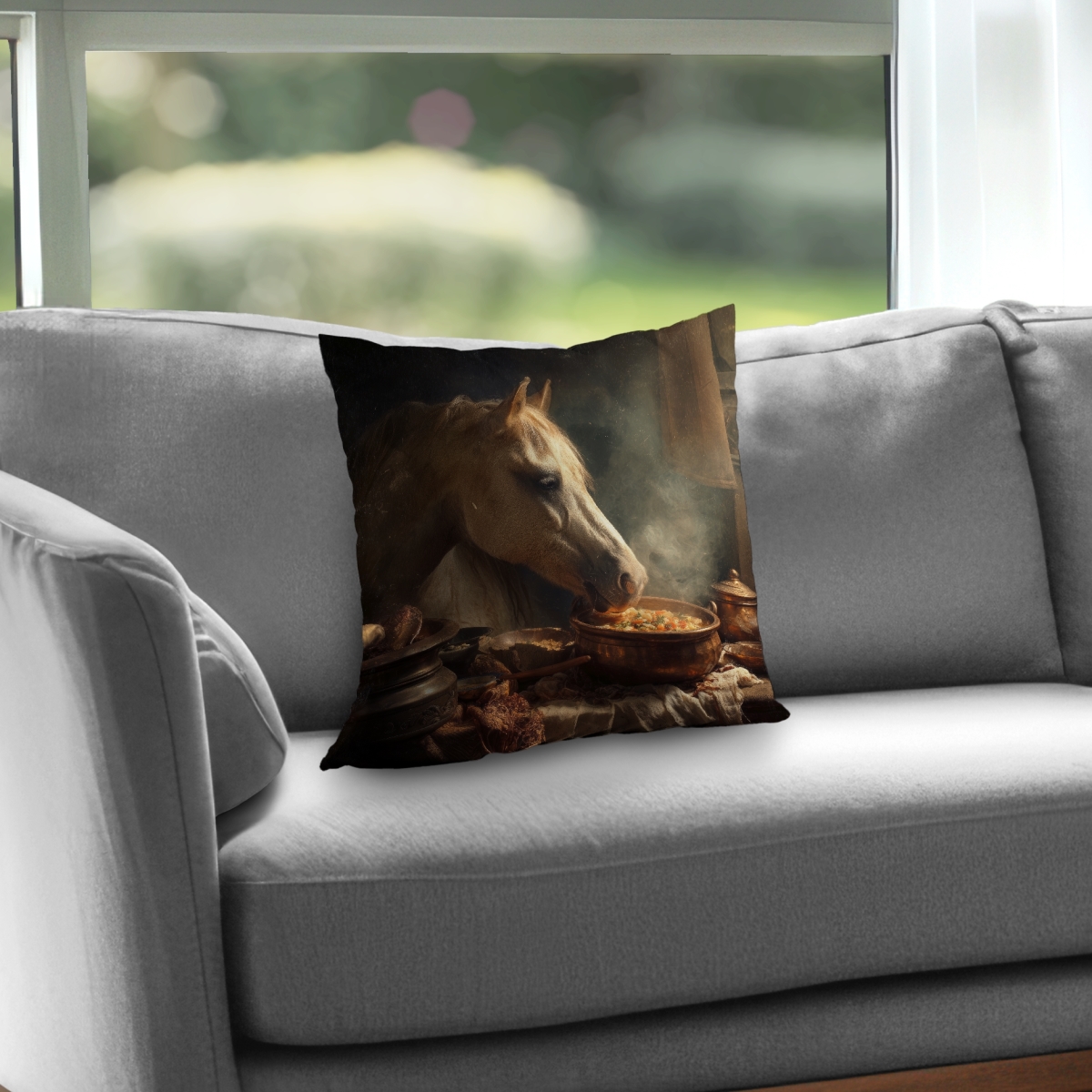 Concius Sales C1PC1616PT8TDQ 16 x 16 in. Horse on Soup Poly Twill Throw - Stylish Home Decor - Insert NOT included