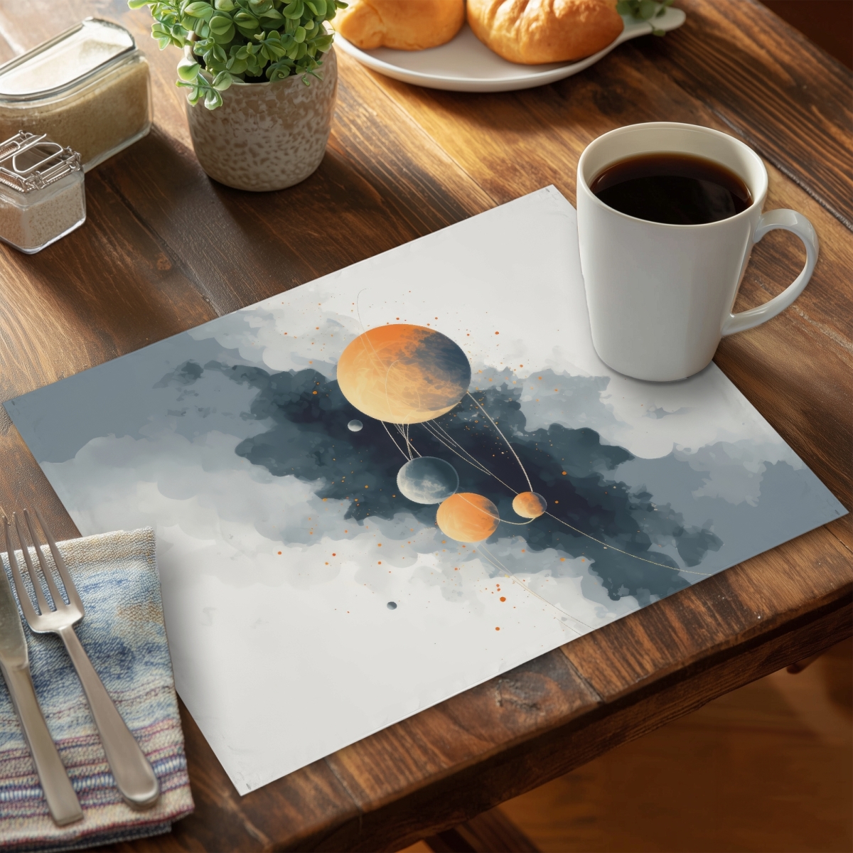 Picture of MWW CPPM1418KPJPPJ 14 x 18 in. Circle of Planets - Gray Polyester Placemat for Home Decor