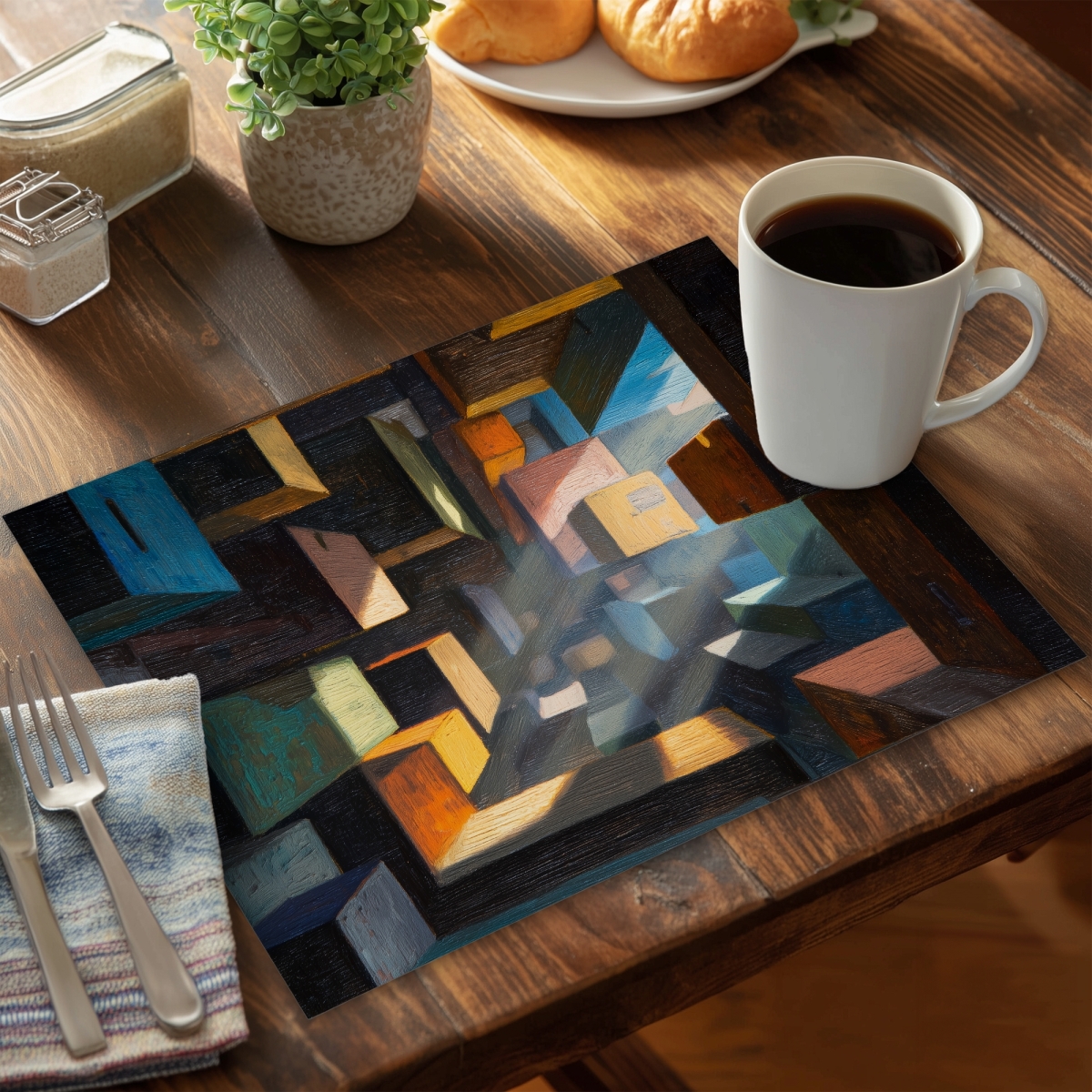 Picture of MWW CPPM1418QKH44Z 14 x 18 in. Boxed Up Blue Polyester Placemat for Stylish Home Decor