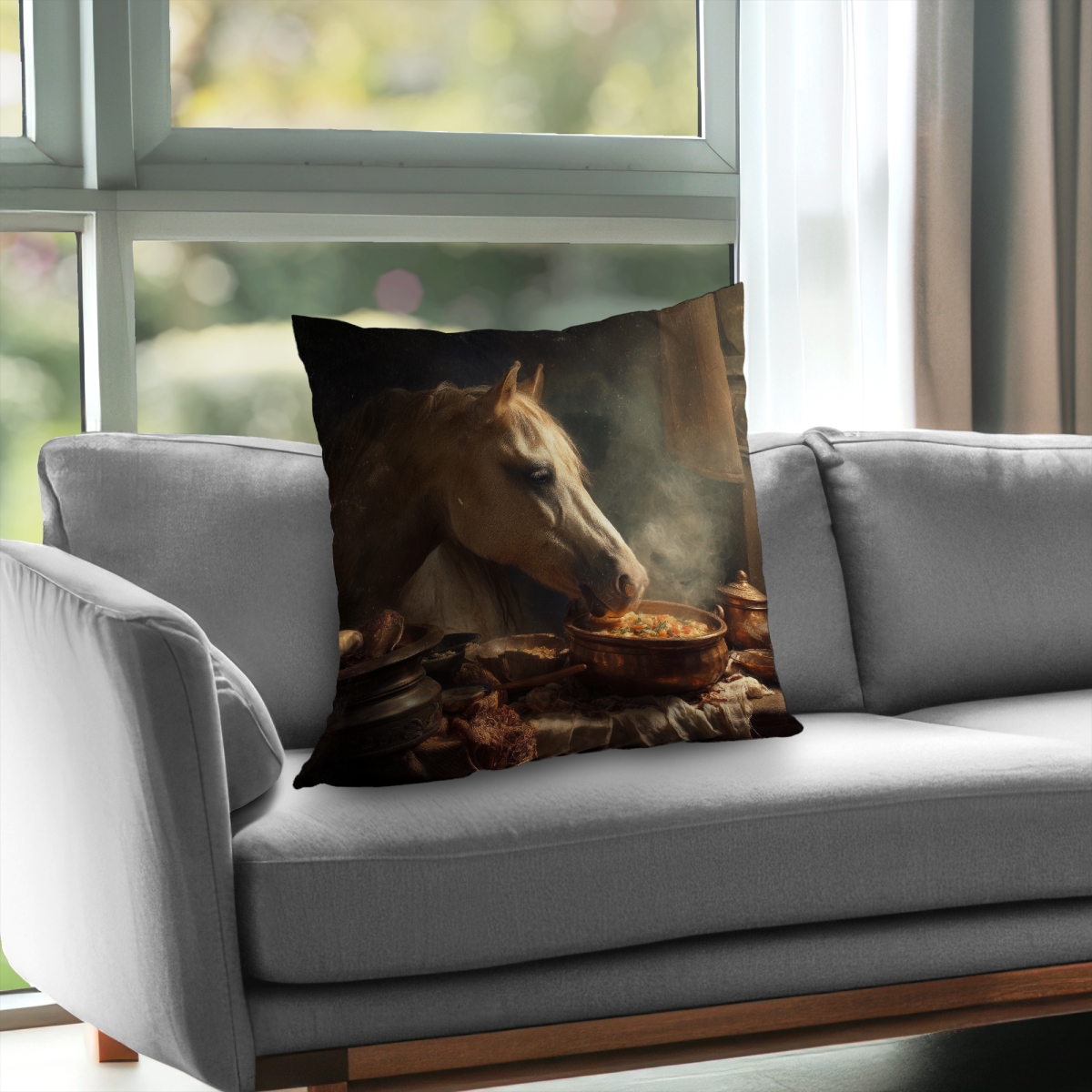 Concius Sales C1PT2626ZNFRPL 26 x 26 in. Horse on soup Poly Twill Throw Pillow - Home Decor Accent - Insert Included