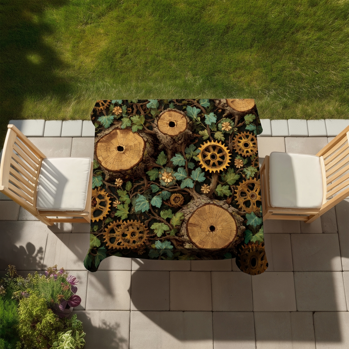 Picture of MWW C1TC5858FJZK8K 58 x 58 in. Hiding Gears Beige Indoor & Outdoor Tablecloth for Home Decor