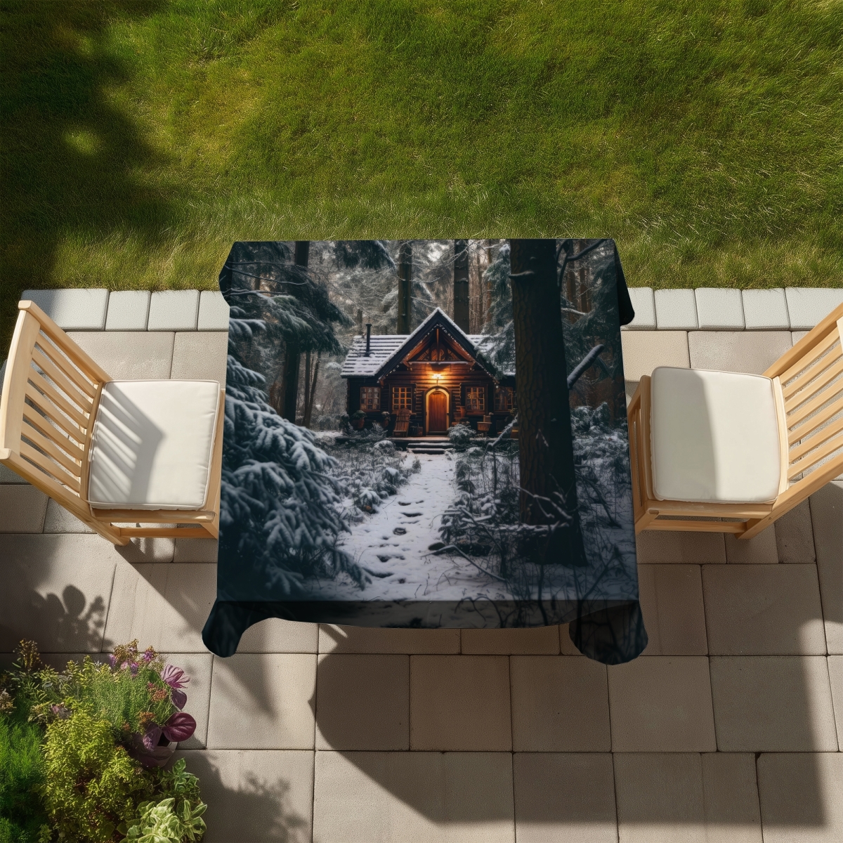 Picture of MWW C1TC5858HDUR4L 58 x 58 in. The Lone Cabin - Orange Indoor Outdoor Tablecloth for Decor