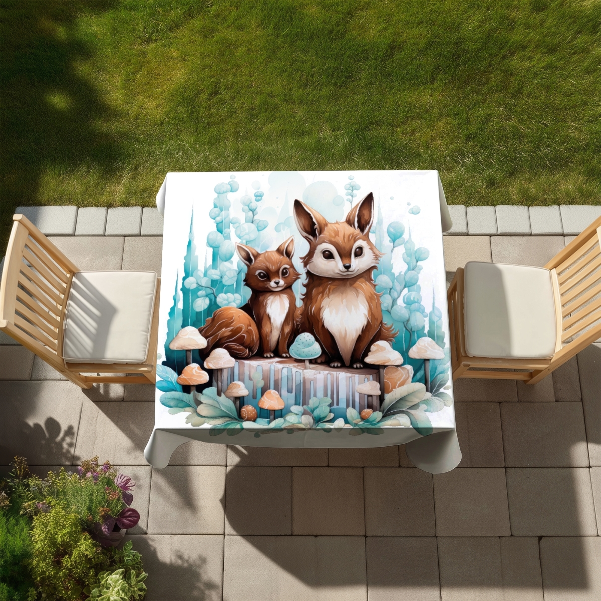 Picture of MWW C1TC5858P4ESK6 58 x 58 in. Two Pals Turquoise Indoor & Outdoor Tablecloth - Home Decor