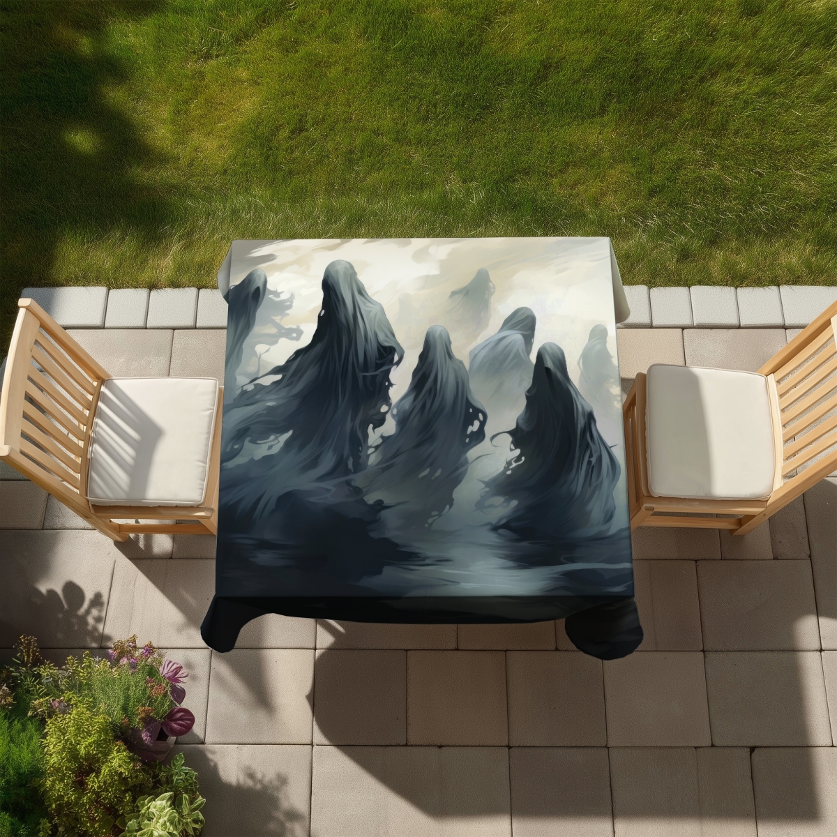 Picture of MWW C1TC5858S0FR8I 58 x 58 in. Cursed Lands Black Tablecloth - Indoor & Outdoor Home Decor