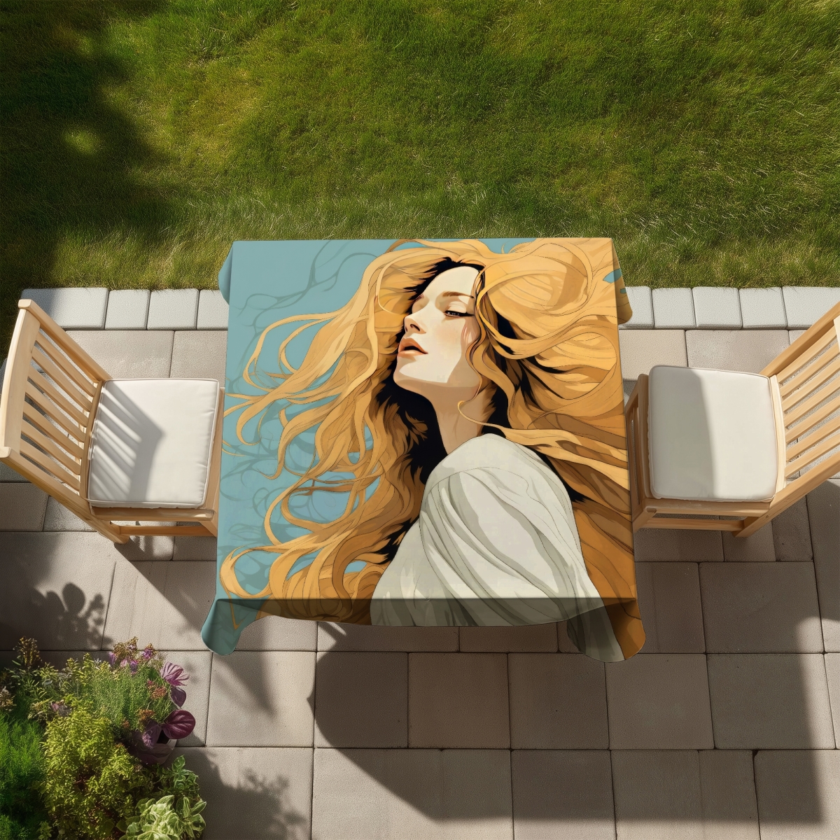 Picture of MWW C1TC5858V47DCA 58 x 58 in. Flowing Hair Blue Indoor & Outdoor Tablecloth - Home Decor