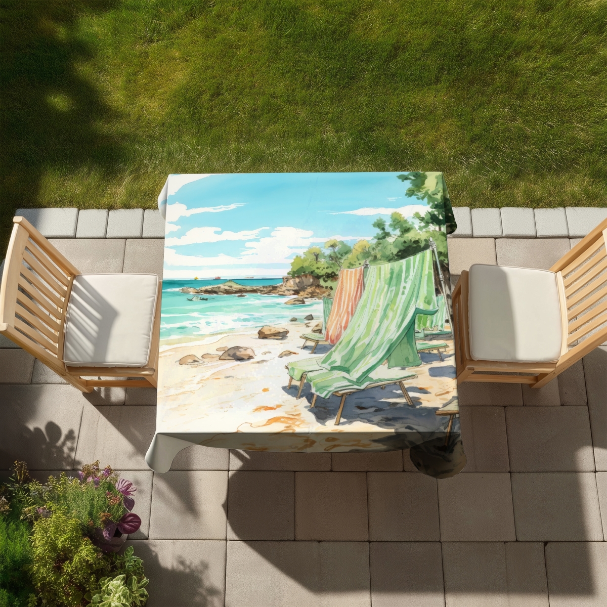 Picture of MWW C1TC5858VIWQRK 58 x 58 in. Beach Calm White Indoor & Outdoor Tablecloth - Home Decor