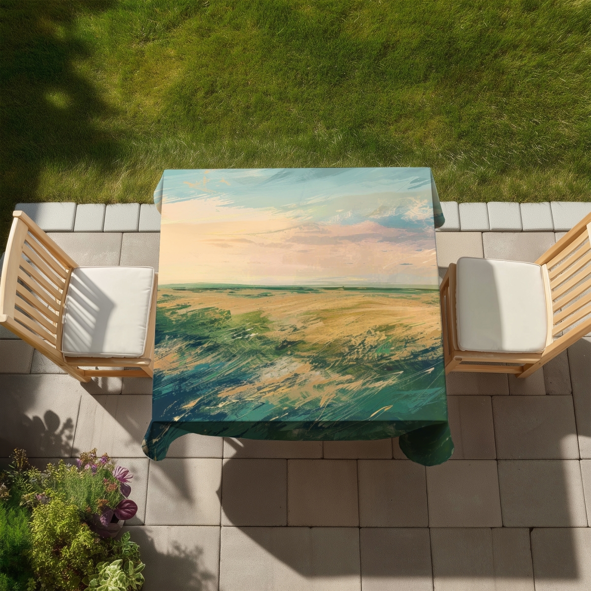 Picture of MWW C1TC5858WL9GML 58 x 58 in. Evening in the Field Blue Indoor & Outdoor Tablecloth - Home Decor