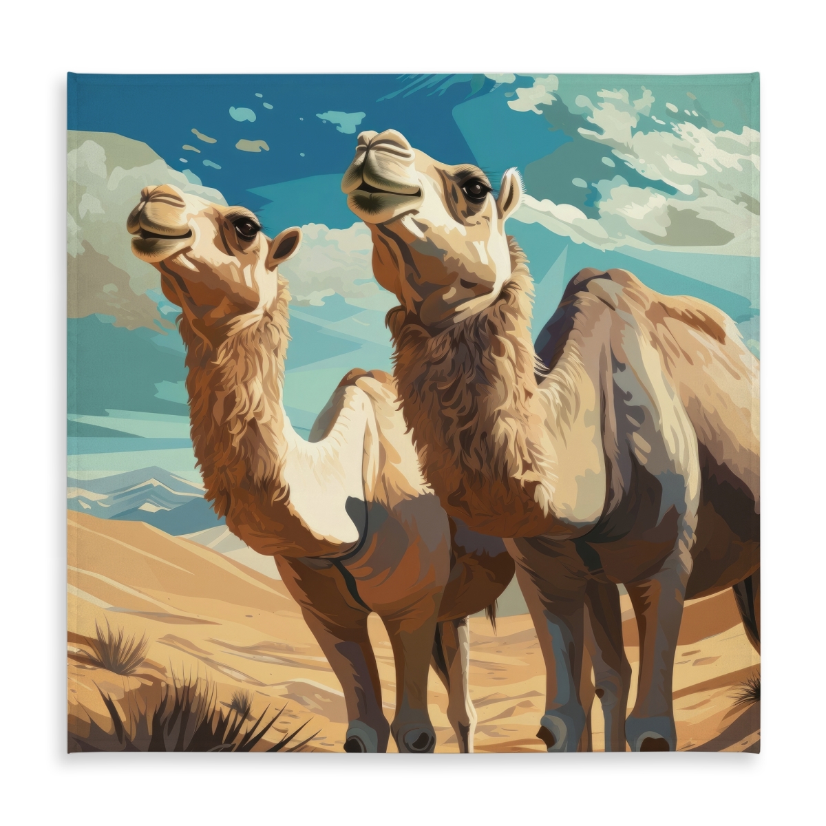Picture of MWW C1TC5858WR0QSY 58 x 58 in. Camels Looking Up - Blue Tablecloth for Indoor & Outdoor Decor