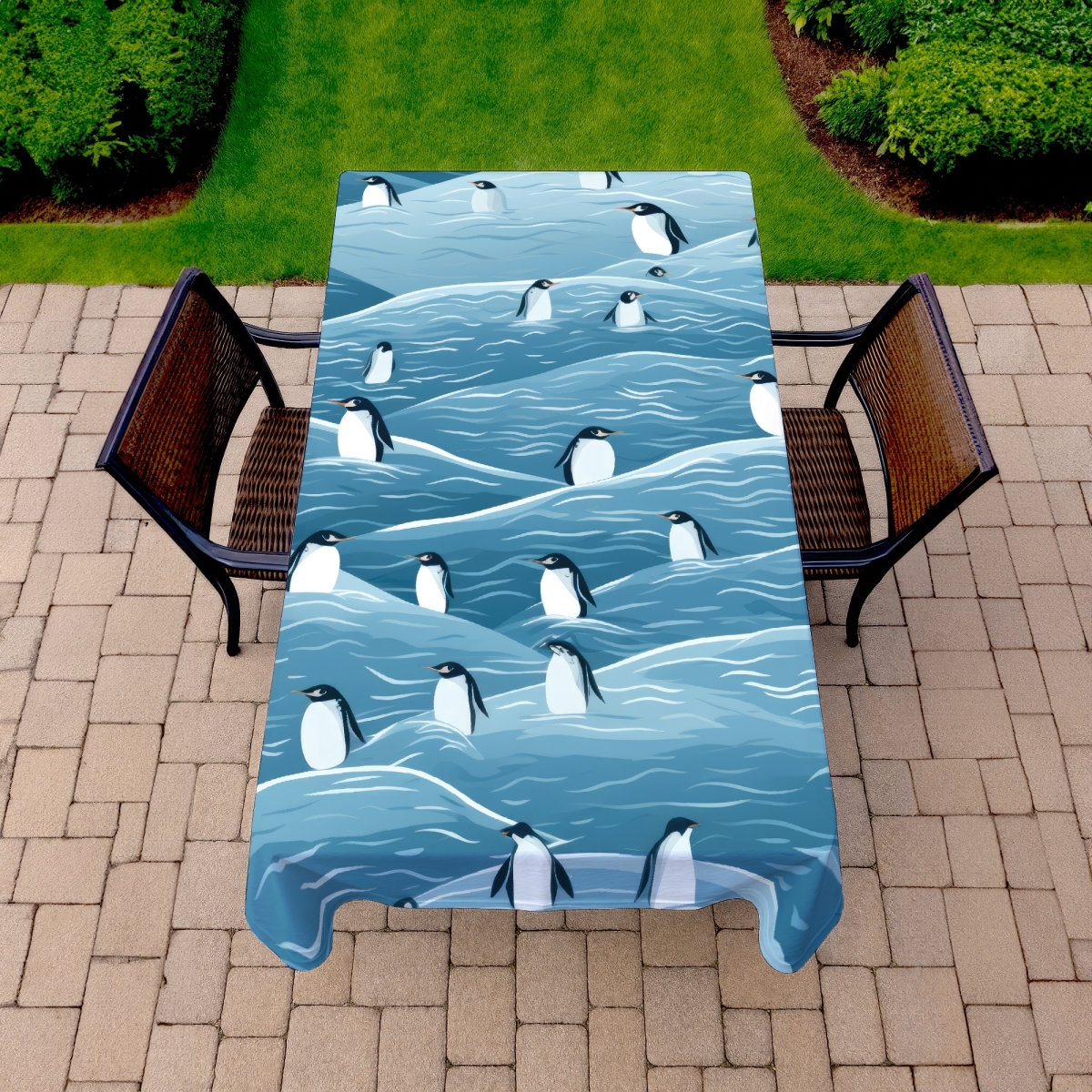 Picture of MWW C1TCLRGE2K7EZY 58 x 102 in. Penguins Wandering Tablecloth - White Indoor & Outdoor Decor