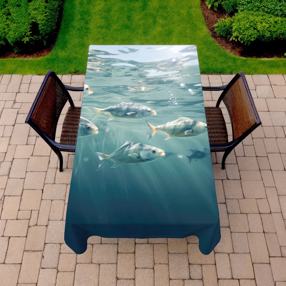 Picture of MWW C1TCLRGE390456 58 x 102 in. Swimming Peacefully Blue Tablecloth for Indoor & Outdoor Decor