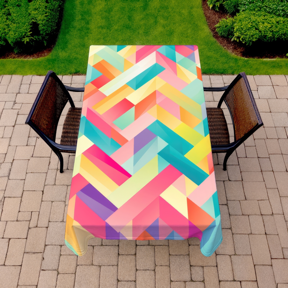 Picture of MWW C1TCLRGE3DJCIR 58 x 102 in. Stripe Harmony Turquoise Indoor & Outdoor Tablecloth - Home Decor