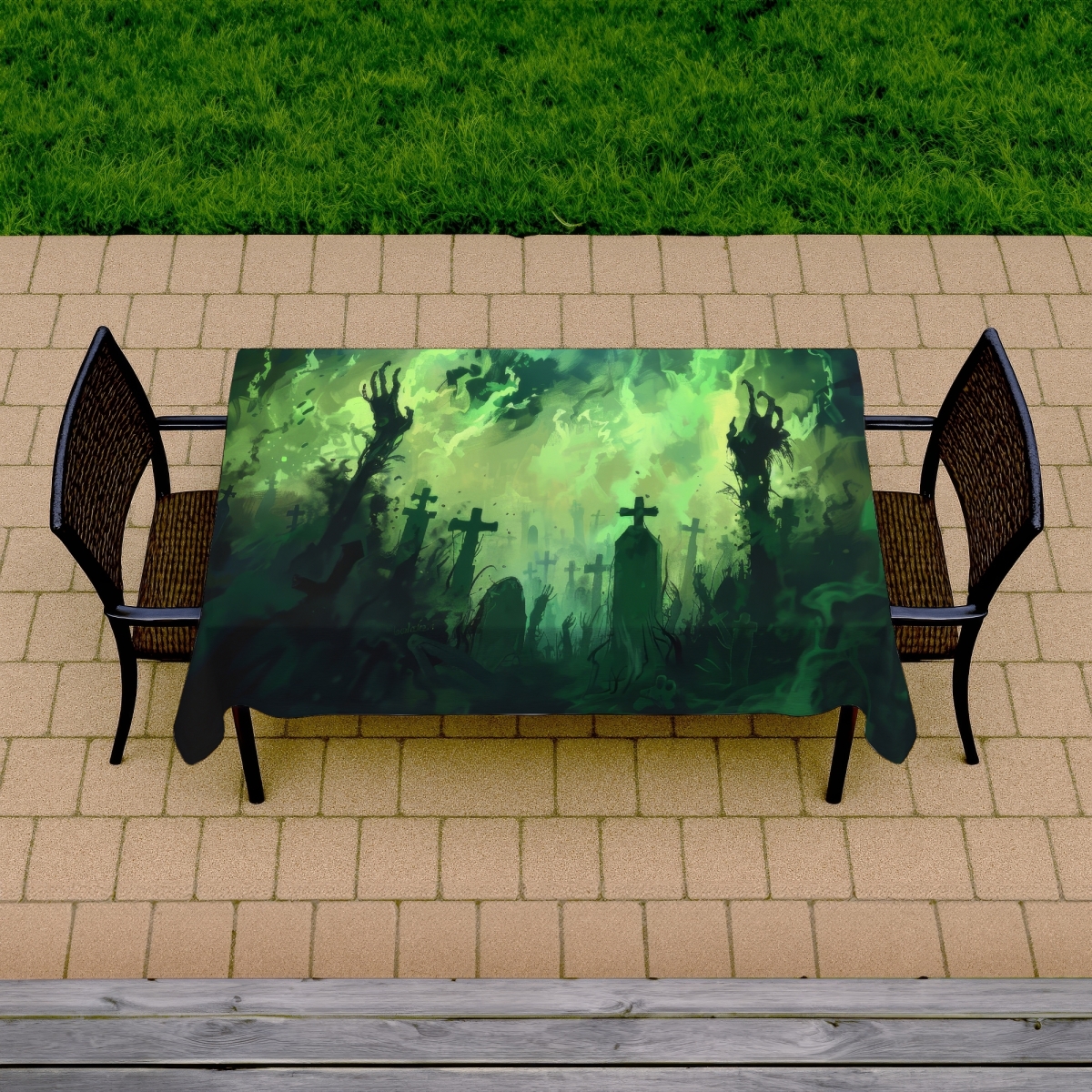 Picture of MWW C1TCLRGE7LJOLY 58 x 102 in. Reaching Hell Green Indoor & Outdoor Tablecloth for Home Decor