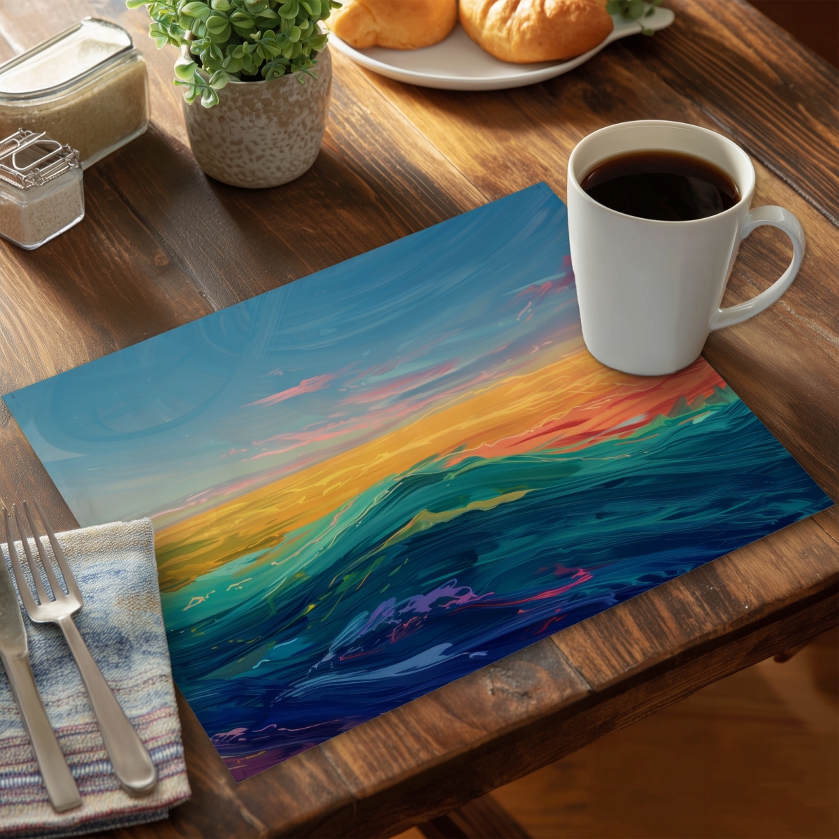 Picture of MWW CPPM14184I89LZ 14 x 18 in. Watercolors Blue Polyester Placemat - Home Decor Accent