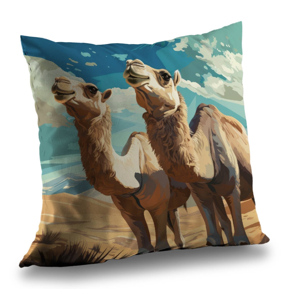 Concius Sales C1PT14141BJWAL 14 x 14 in. Camels Looking Up - Poly Twill Throw Pillow for Home Decor - Insert Included