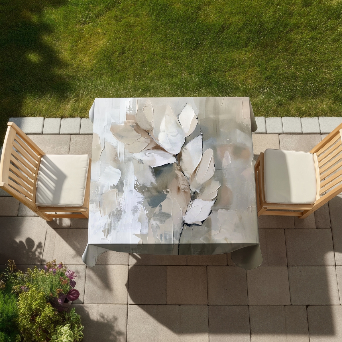 Picture of MWW C1TC58589CNR4V 58 x 58 in. Leaf White Indoor & Outdoor Tablecloth for Stylish Home Decor