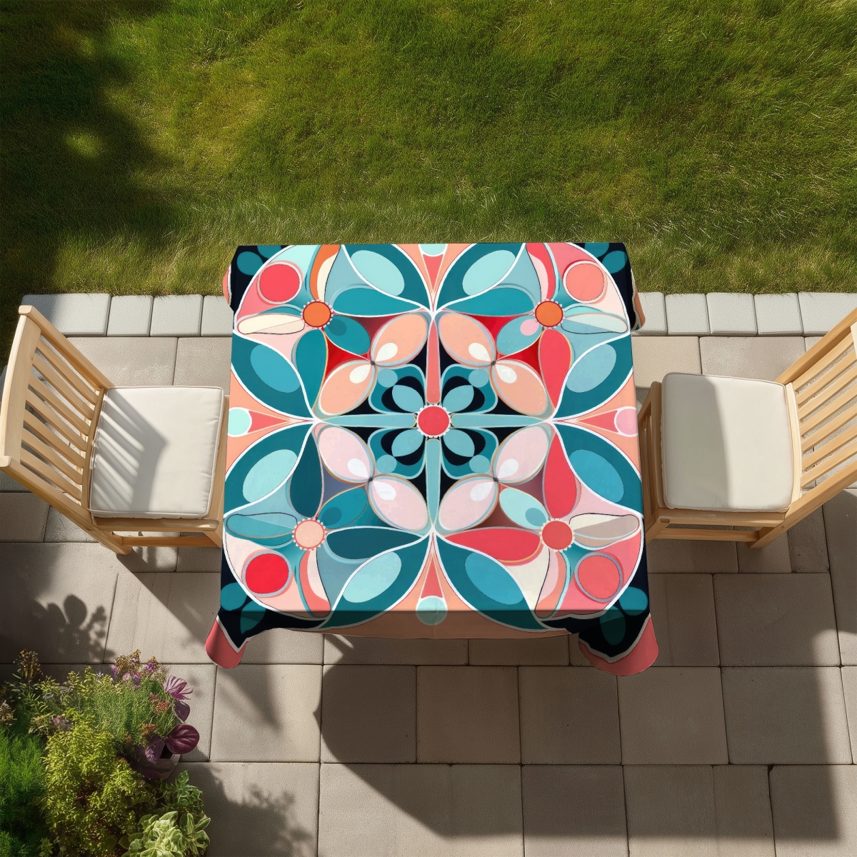 Picture of MWW C1TC5858AGM072 58 x 58 in. Sweet Curves Turquoise Indoor & Outdoor Tablecloth for Home Decor