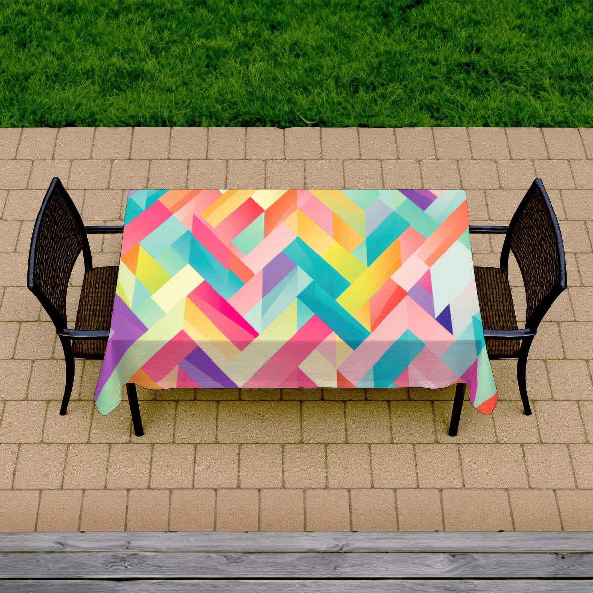 Picture of MWW C1TCLRGEB9OO5B 58 x 102 in. Stripe Harmony Turquoise Tablecloth for Indoor & Outdoor Decor