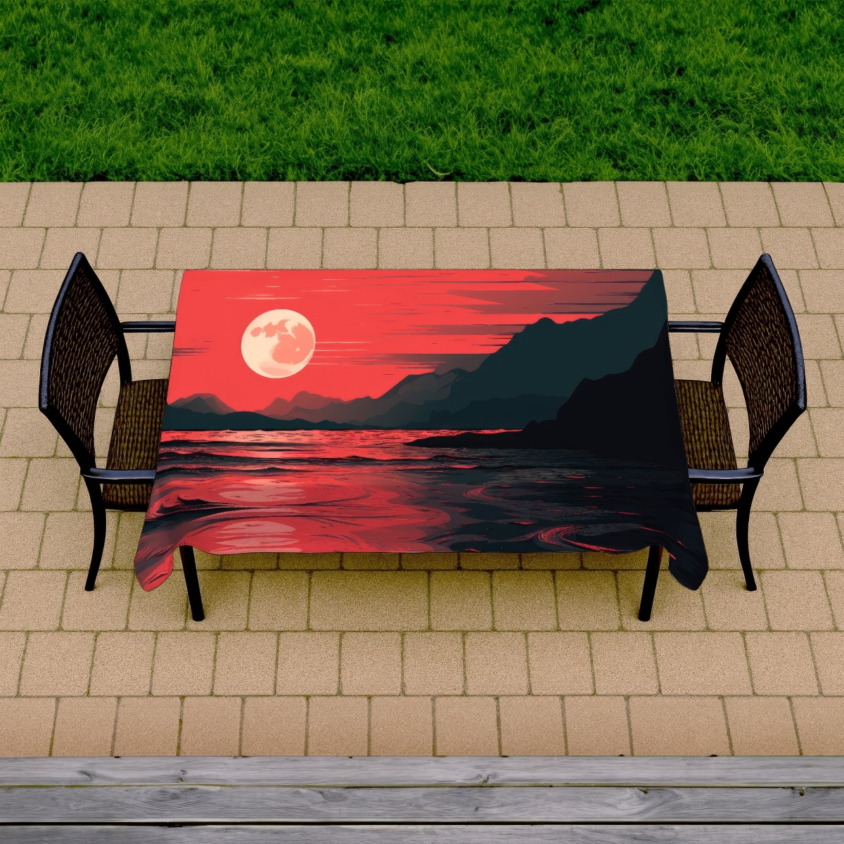 Picture of MWW C1TCLRGEDL2B6I 58 x 102 in. Bloody Tides Black Indoor & Outdoor Tablecloth for Home Decor