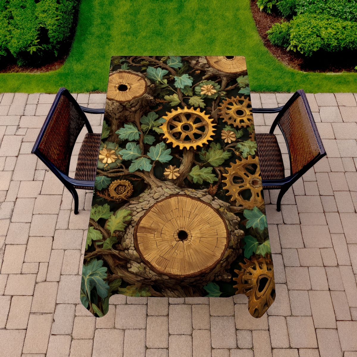 Picture of MWW C1TCLRGEPM5RND 58 x 102 in. Hiding Gears Beige Indoor & Outdoor Tablecloth for Home Decor