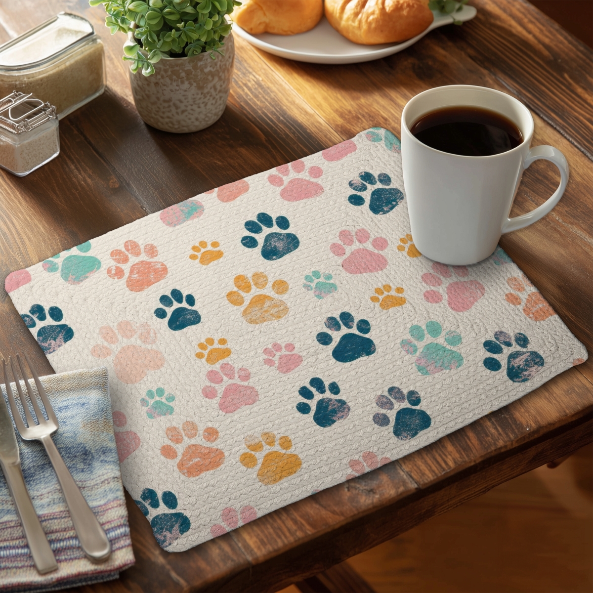 Picture of MWW CBPM14180J1QEV 14 x 18 in. Cute Paws Pink Braided Polyester Placemat for Home Decor