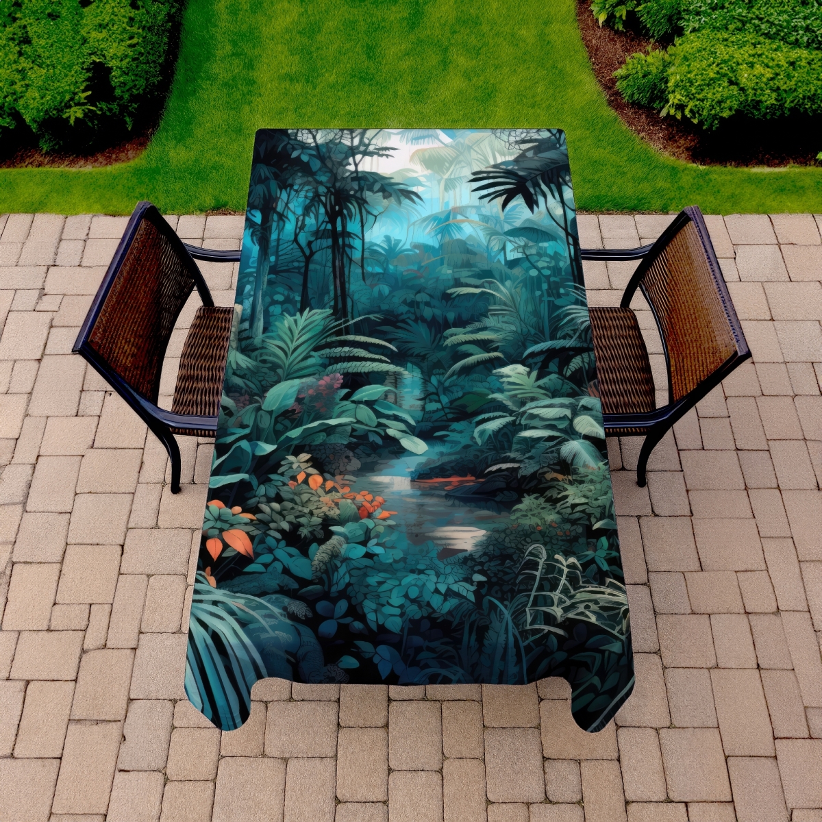 Picture of MWW C1TCLRGE4EBR91 58 x 102 in. Deep in the Jungle - Turquoise Indoor & Outdoor Tablecloth