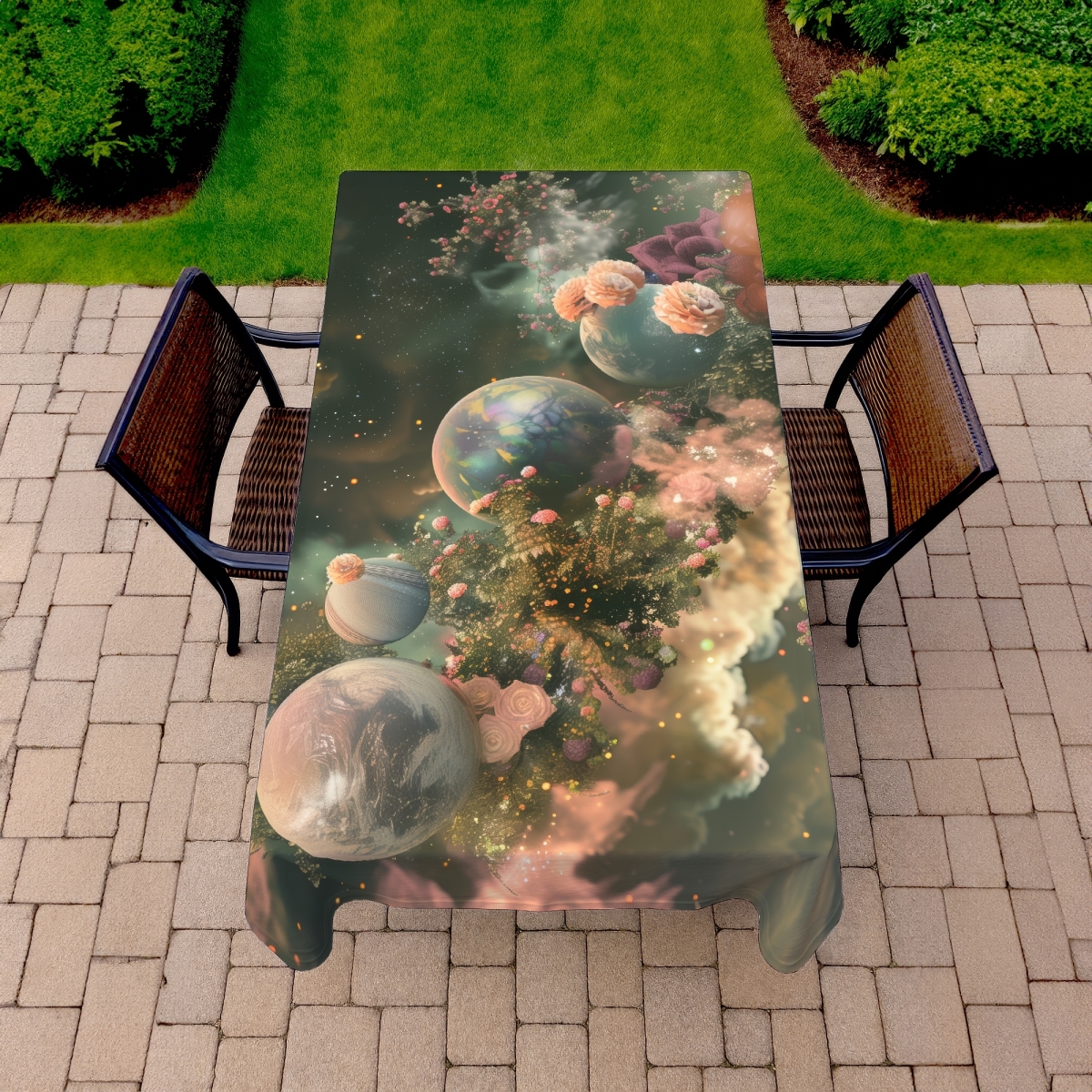 Picture of MWW C1TCLRGEC8Y76C 58 x 102 in. Bloom Space Beige Indoor & Outdoor Tablecloth for Home Decor