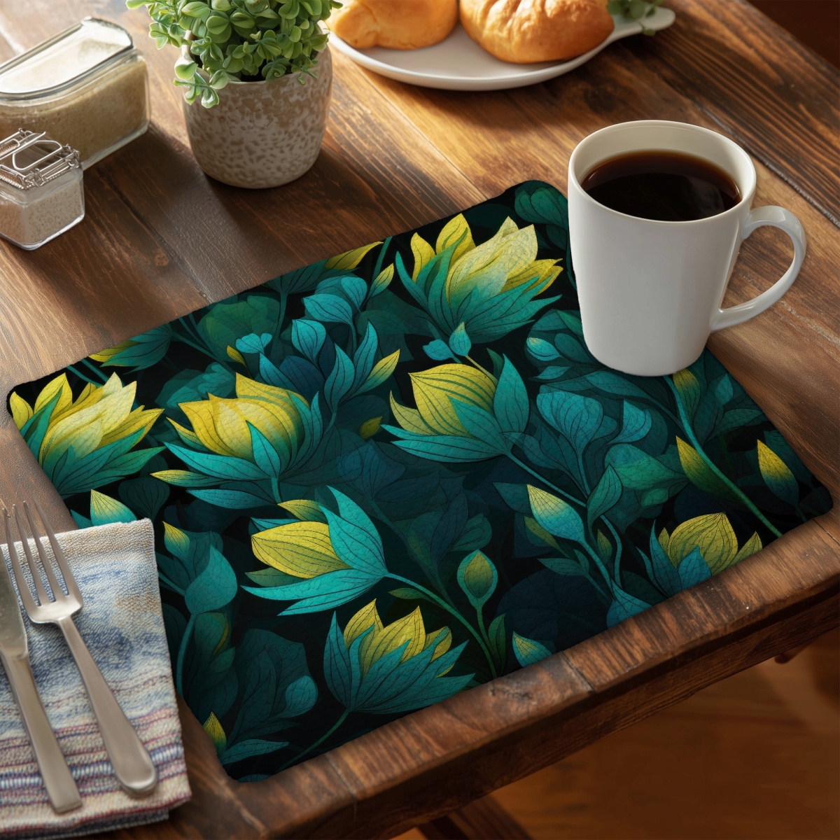 Picture of MWW CBPM1418KWE0RP 14 x 18 in. Intense Bloom Green Braided Polyester Placemat - Home Decor