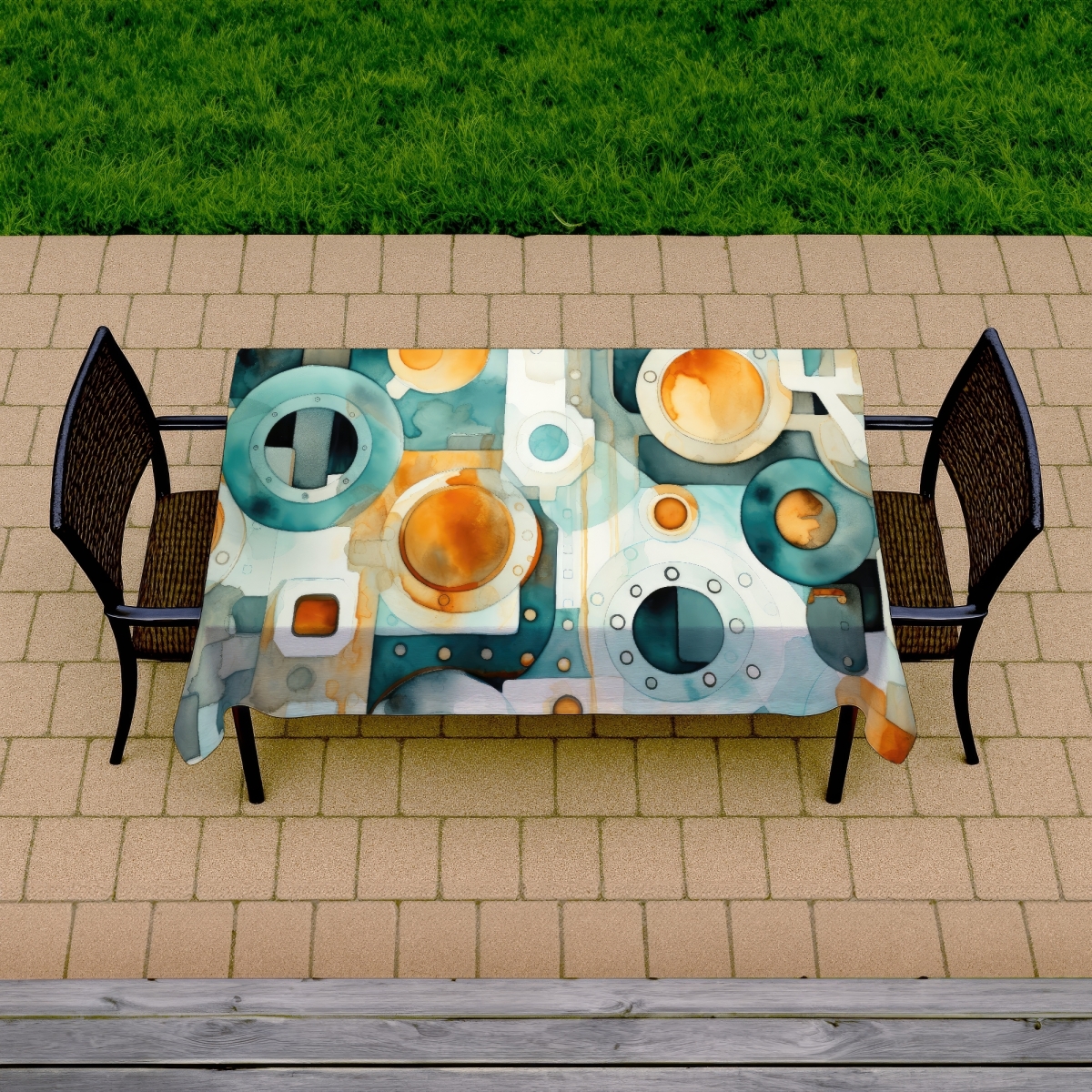Picture of MWW C1TCLRGERMVVMX 58 x 102 in. Decomposed Porthole Gold Tablecloth - Indoor & Outdoor Decor