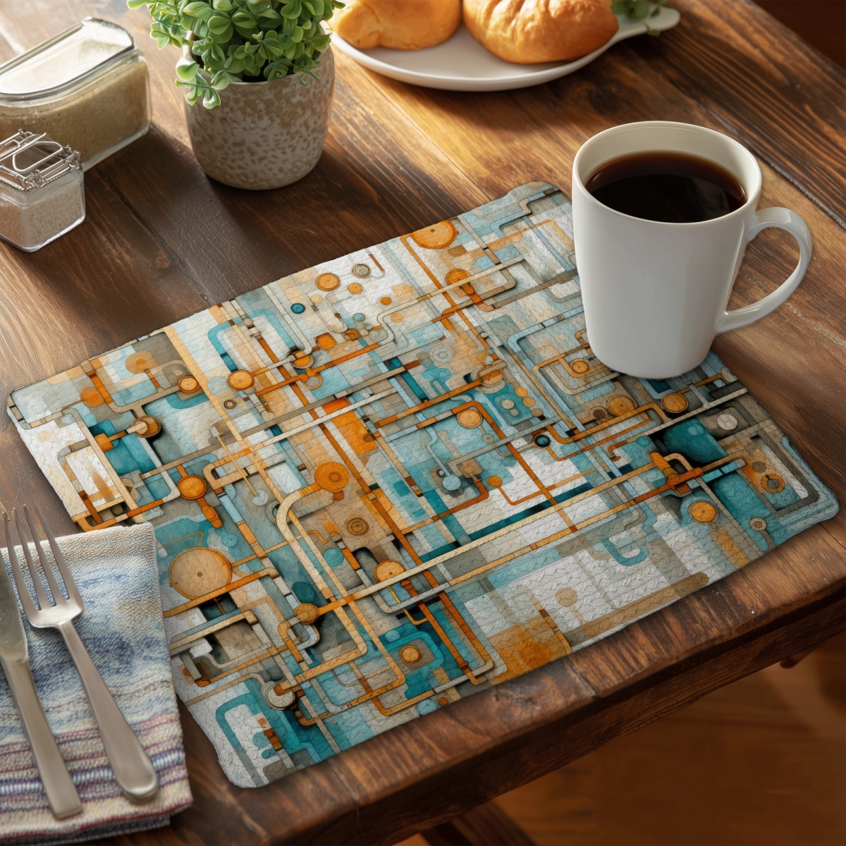 Picture of MWW CBPM1418MLYY8A 14 x 18 in. Like Clockwork Turquoise Braided Polyester Placemat - Home Decor