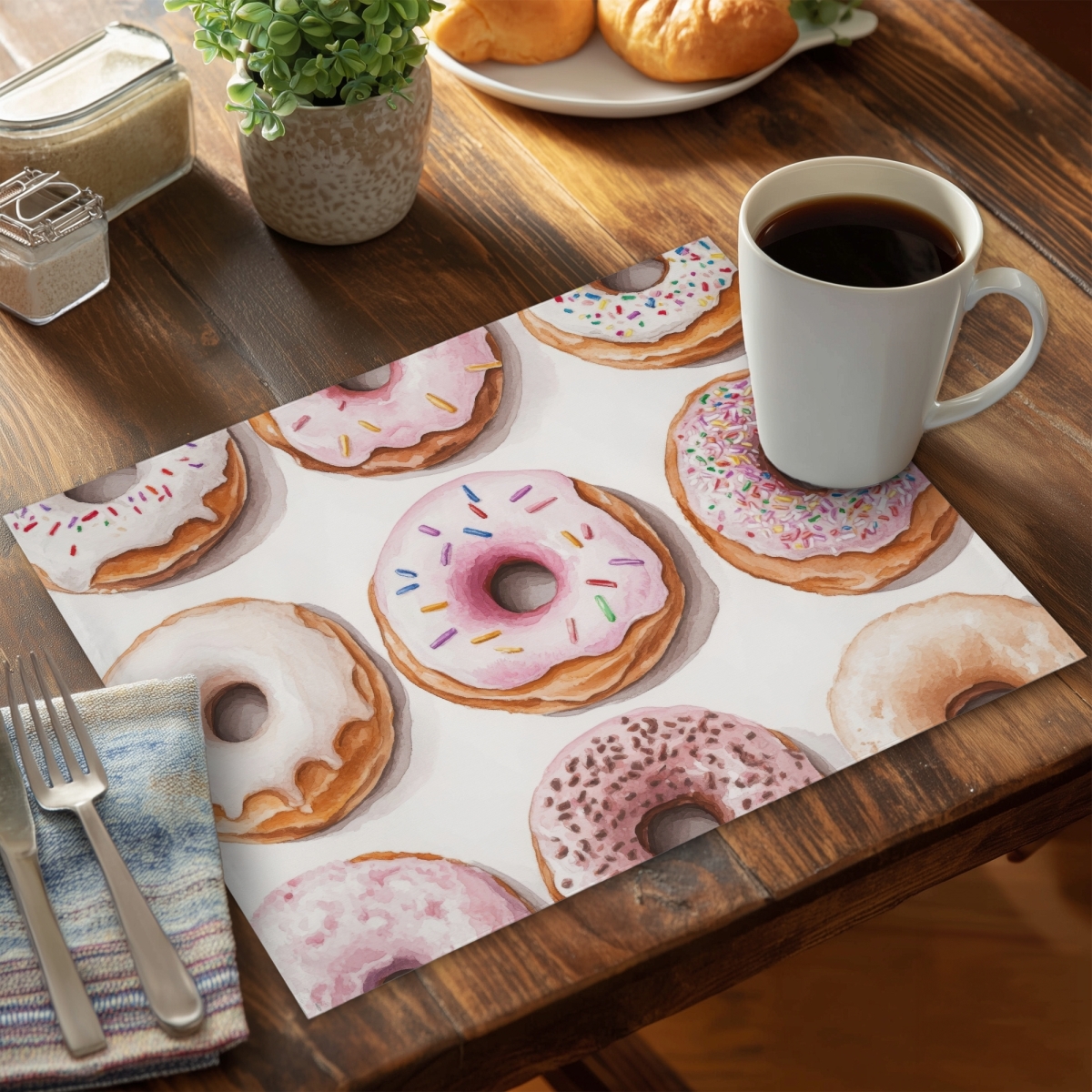 Picture of MWW CPPM1418WW92GN 14 x 18 in. Donuts Beige Polyester Placemat - Stylish