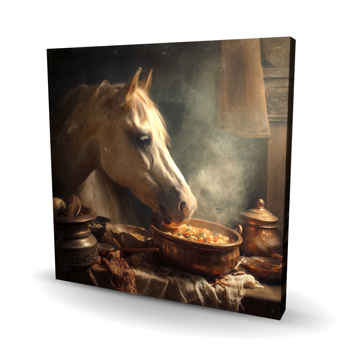 C1RC2424HQXFLS 24 x 24 in. Horse On Soup - White Canvas Wall Art for Home Decor - Unique Design