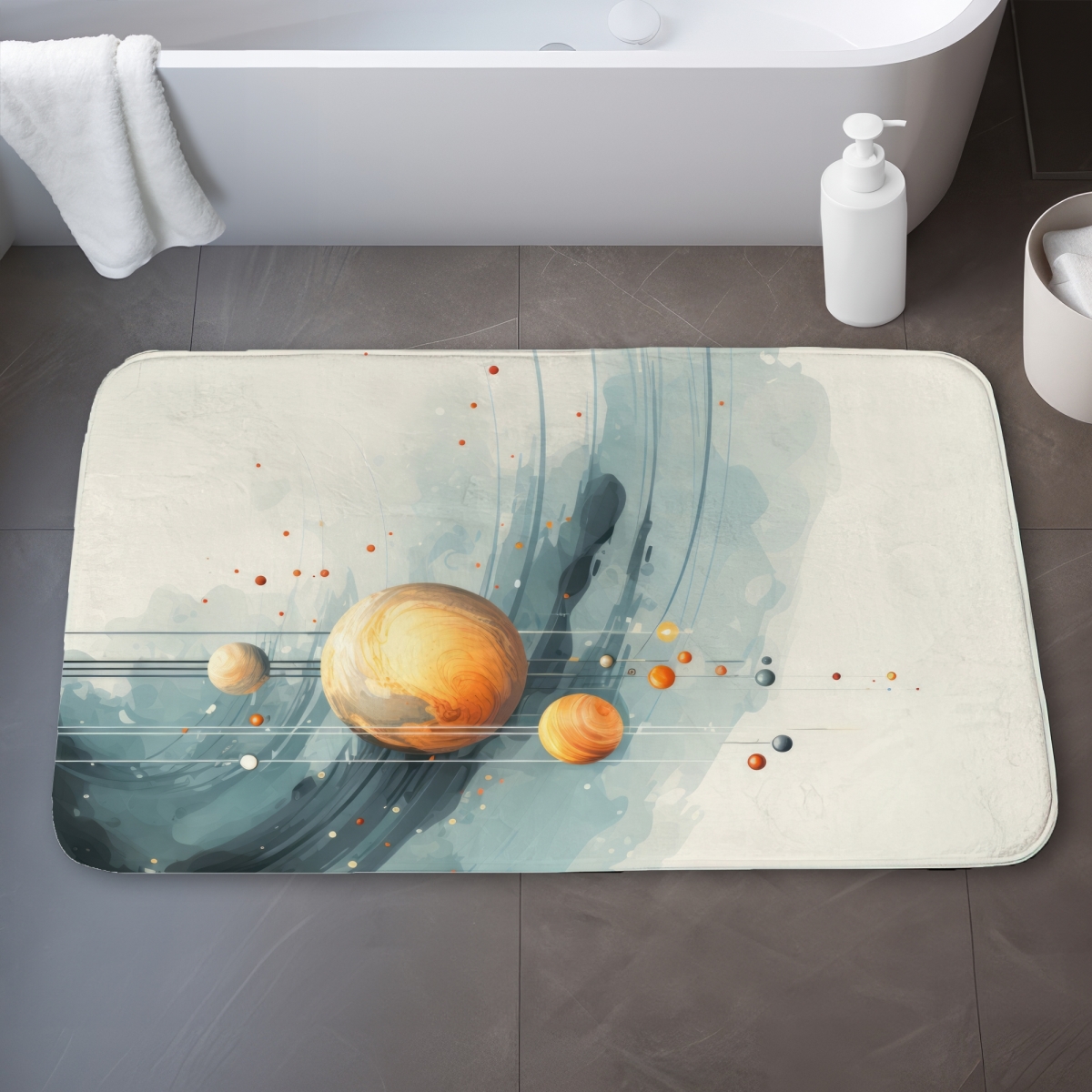 C1BM213497FB6A 21 x 34 in. Hanging Planets White Bath Mat - Stylish Home Decor Accent