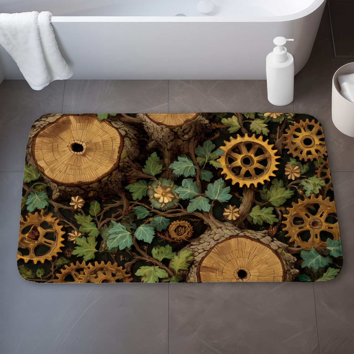 C1BM2134OONFBZ 21 x 34 in. Hiding Gears Beige Bath Mat for Home Decor - Soft & Stylish