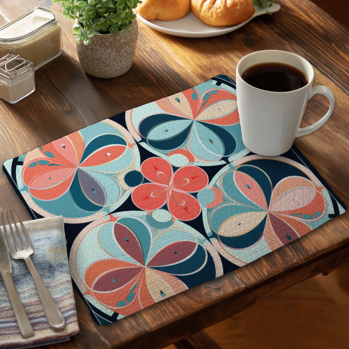 Picture of MWW CBPM1418ASNZYZ 14 x 18 in. Pastel Mandala Turquoise Braided Polyester Placemat - Home Decor