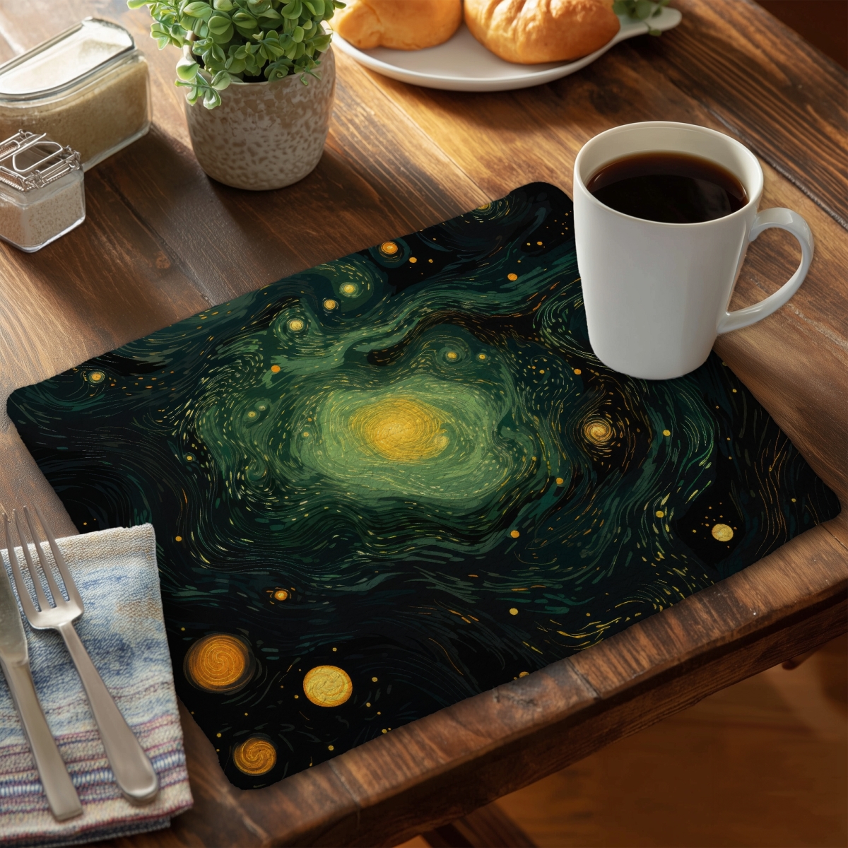 Picture of MWW CBPM1418HP6YN6 14 x 18 in. Illuminated in Space - Black Braided Polyester Placemat