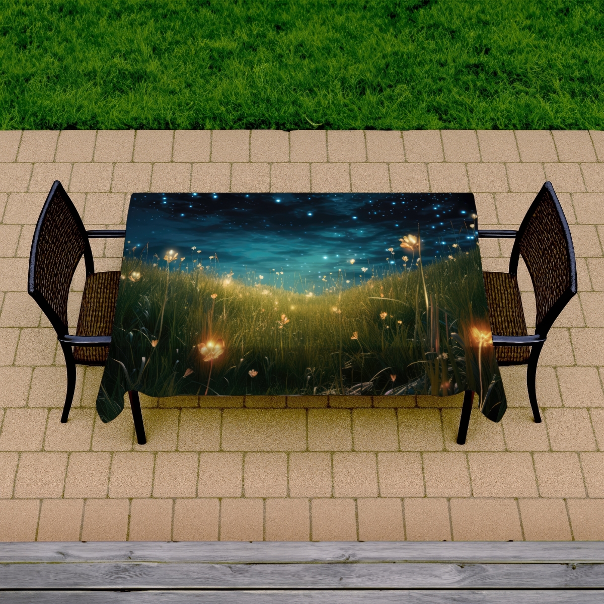 Picture of MWW C1TCLRGEJBIYD2 58 x 102 in. The Night Sky Orange Tablecloth - Indoor & Outdoor Decor