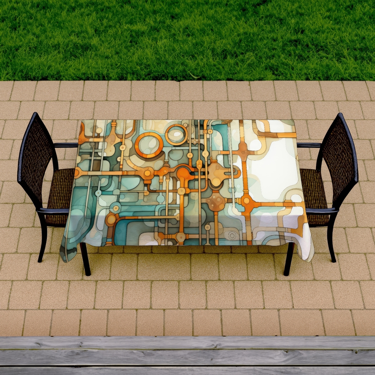 Picture of MWW C1TCLRGEQFAHZB 58 x 102 in. Turns & Bends Gold Indoor & Outdoor Tablecloth for Home Decor