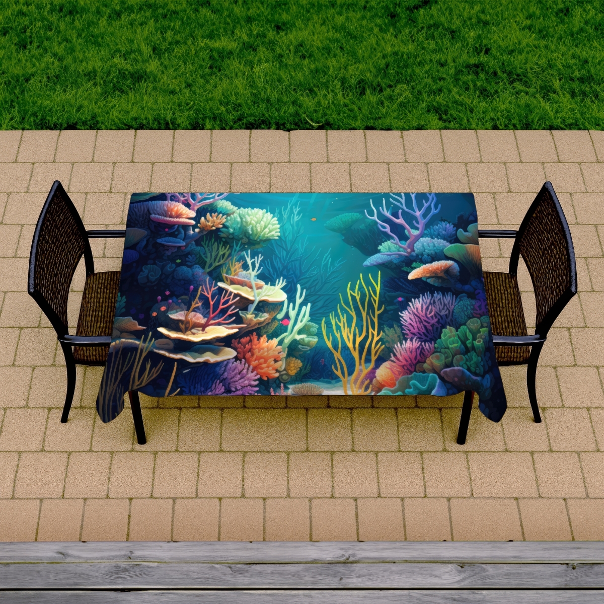 Picture of MWW C1TCLRGESUCZOI 58 x 102 in. Filled with Life Blue Indoor & Outdoor Tablecloth for Home Decor