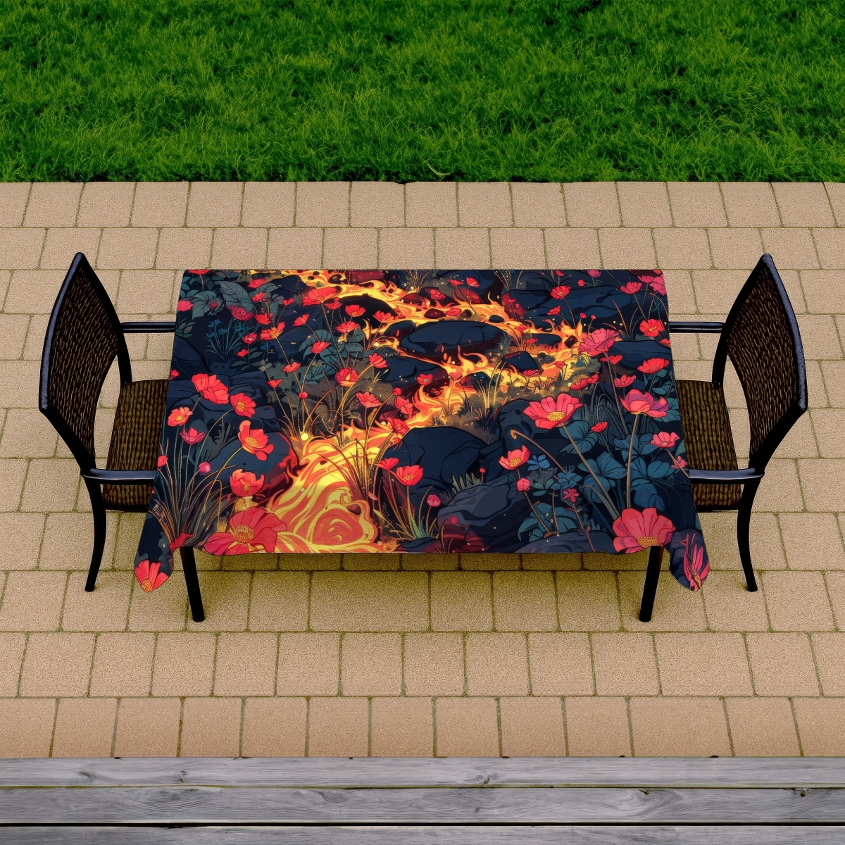 Picture of MWW C1TCLRGEUIHYHT 58 x 102 in. Dodging Nature Black Indoor & Outdoor Tablecloth for Home Decor