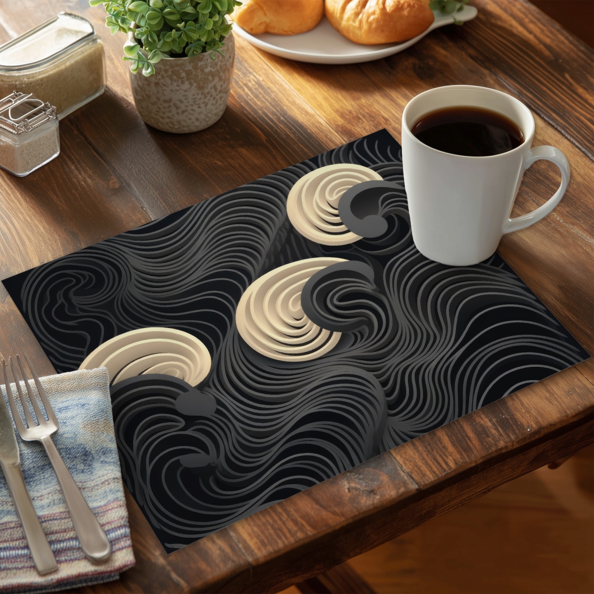Picture of MWW CPPM1418M4J5FZ 14 x 18 in. Layers Black Polyester Placemat - Elegant Home Decor Accent