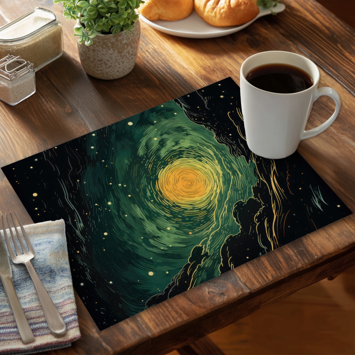 Picture of MWW CPPM1418MOYY5H 14 x 18 in. Turmoil in Space - Yellow Polyester Placemat for Home Decor