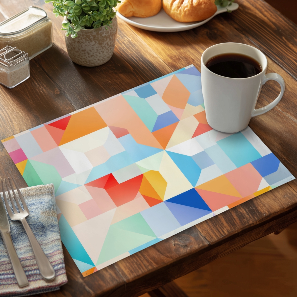Picture of MWW CPPM1418NO4GTH 14 x 18 in. Geometric Cadence Red Polyester Placemat - Home Decor Accent
