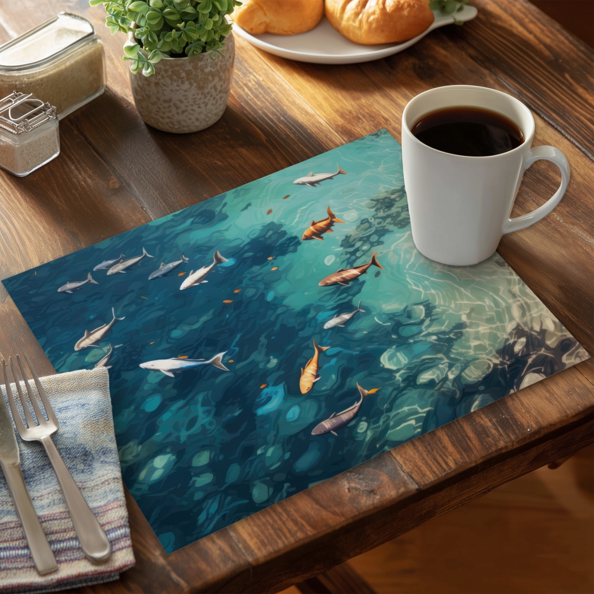 Picture of MWW CPPM1418Q4V197 14 x 18 in. Swim Ahead Beige Polyester Placemat for Elegant Home Decor