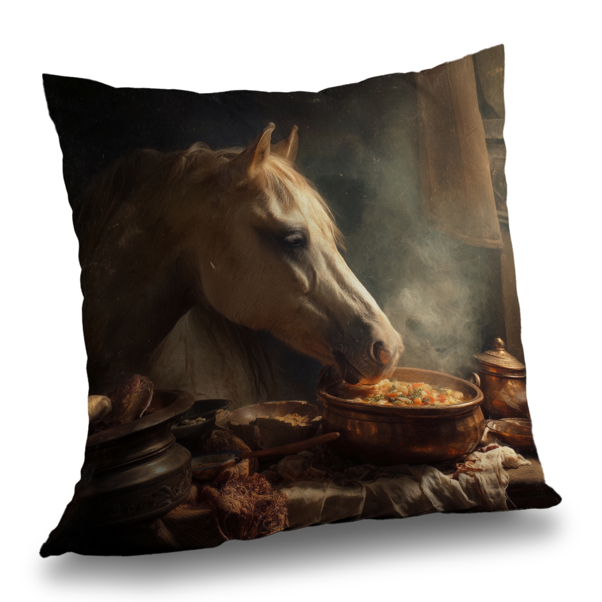 Concius Sales C1PT20201KYGFF 20 x 20 in. Horse on Soup Poly Twill Throw Pillow - Home Decor Accent - Insert Included