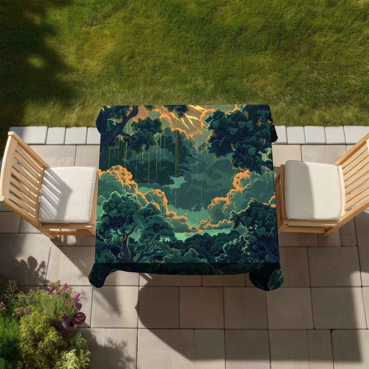 Picture of Conscious Sales C1TC58581NN6EK 58 x 58 in. Drops Yellow Indoor & Outdoor Tablecloth - Stylish